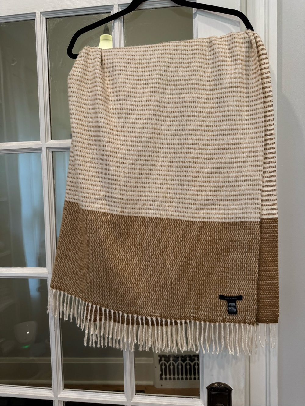 Beige and Cream Woven Fringe Blanket Scarf